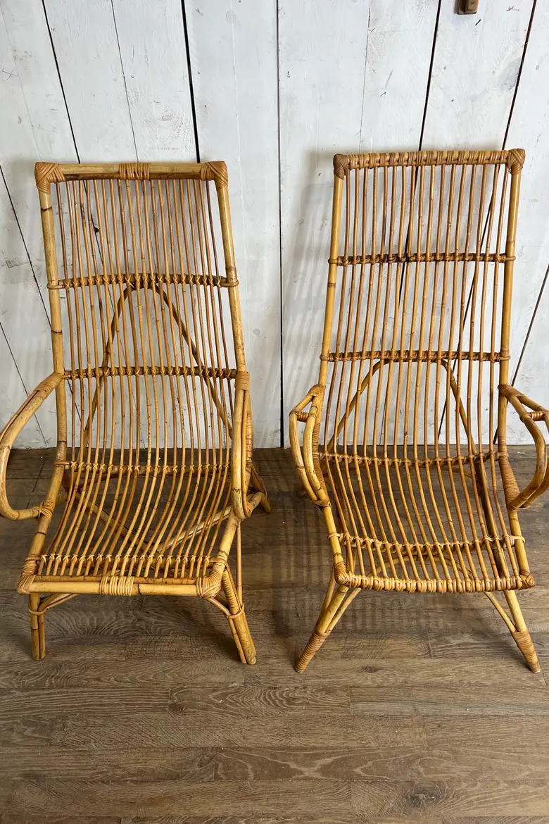 Paire de fauteuils en rotin Années 60