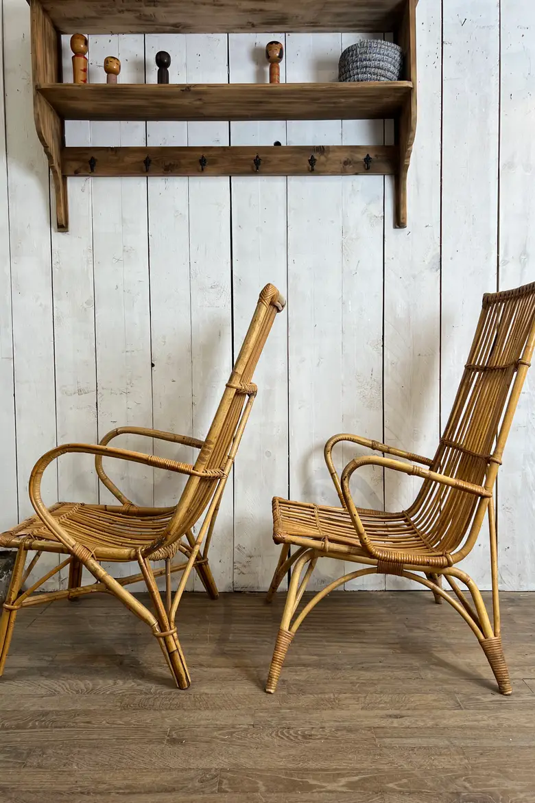 Paire de fauteuils en rotin Années 60