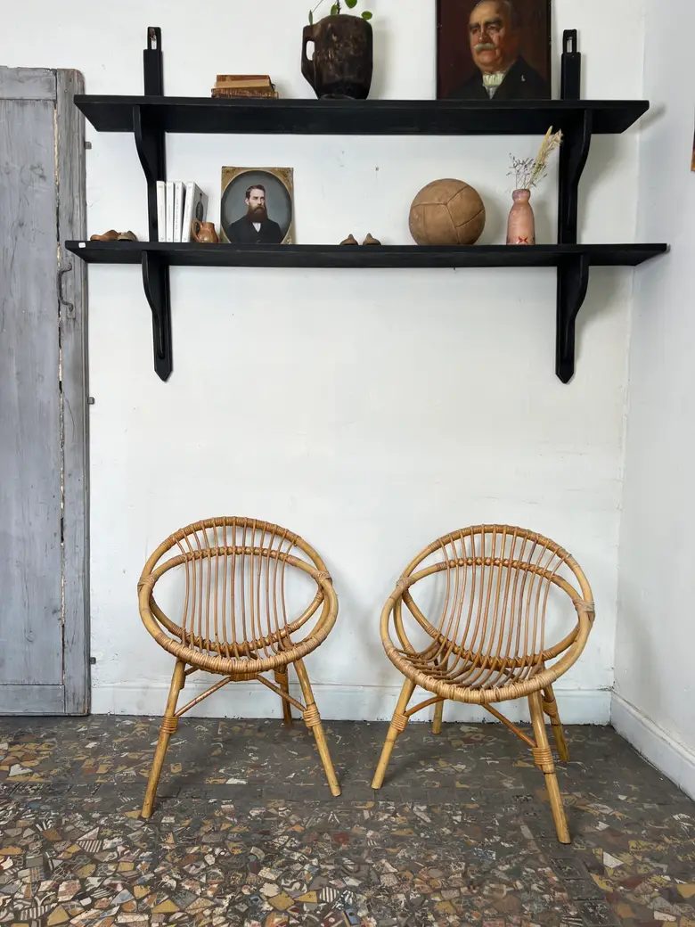 Paire de fauteuils ronds en rotin