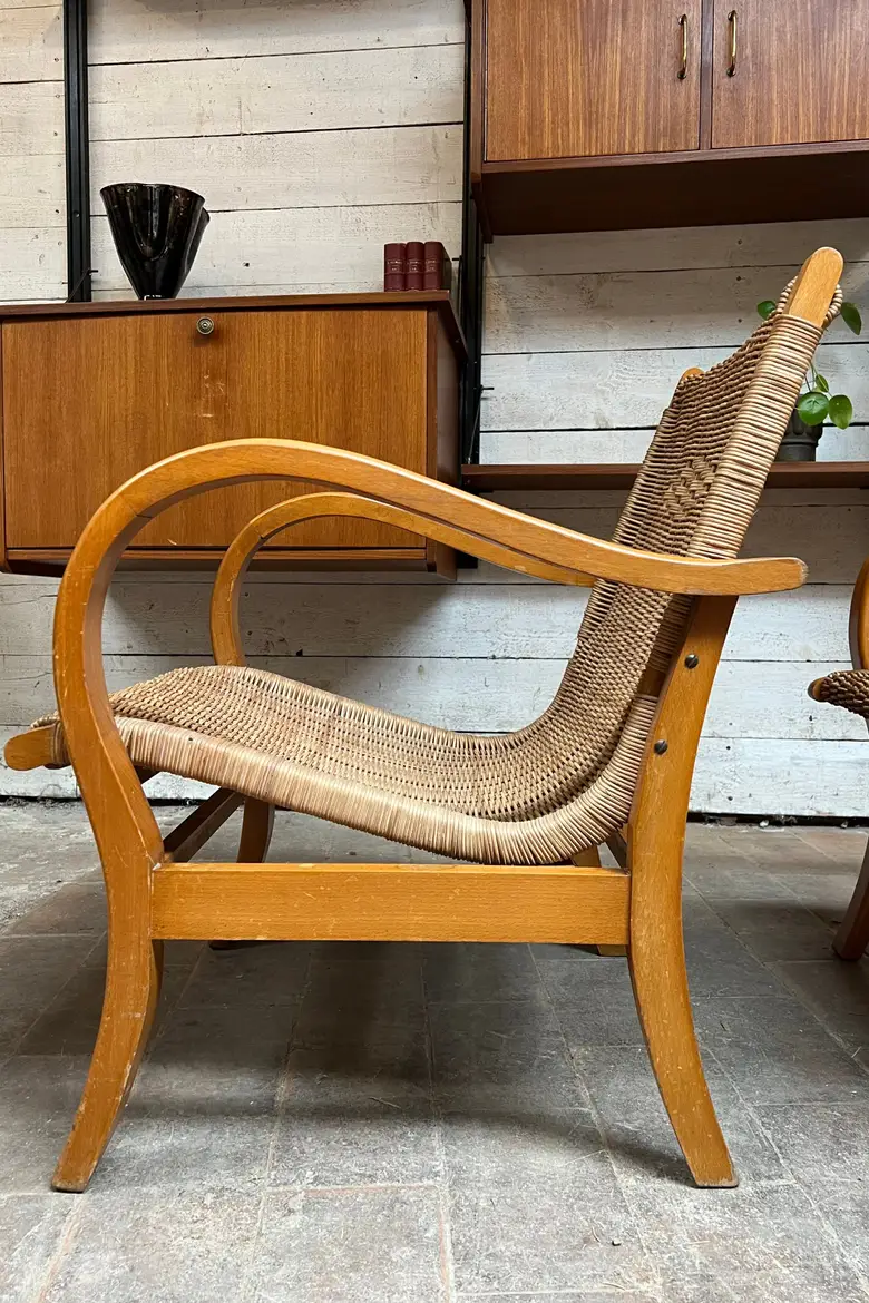 Paire de fauteuils vintage en osier Années 40