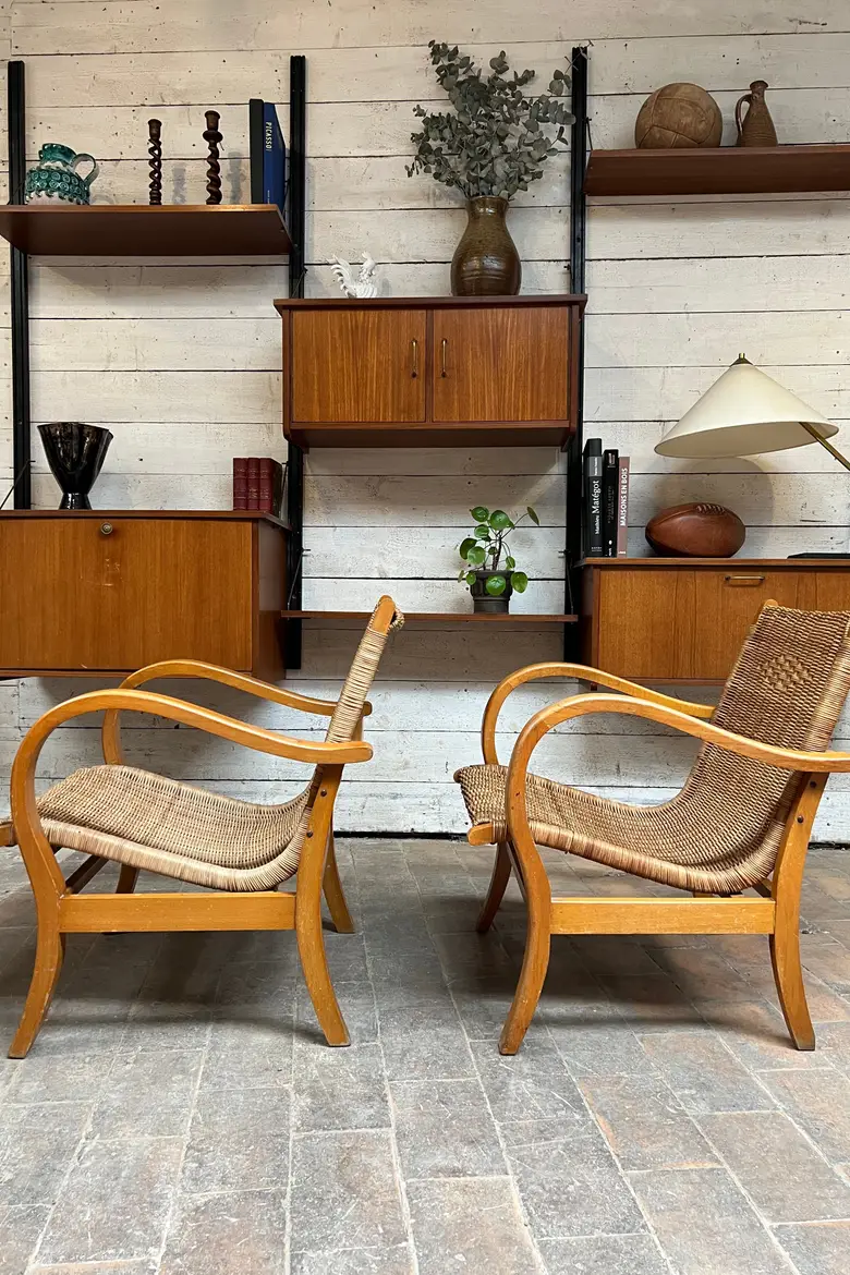 Paire de fauteuils vintage en osier Années 40