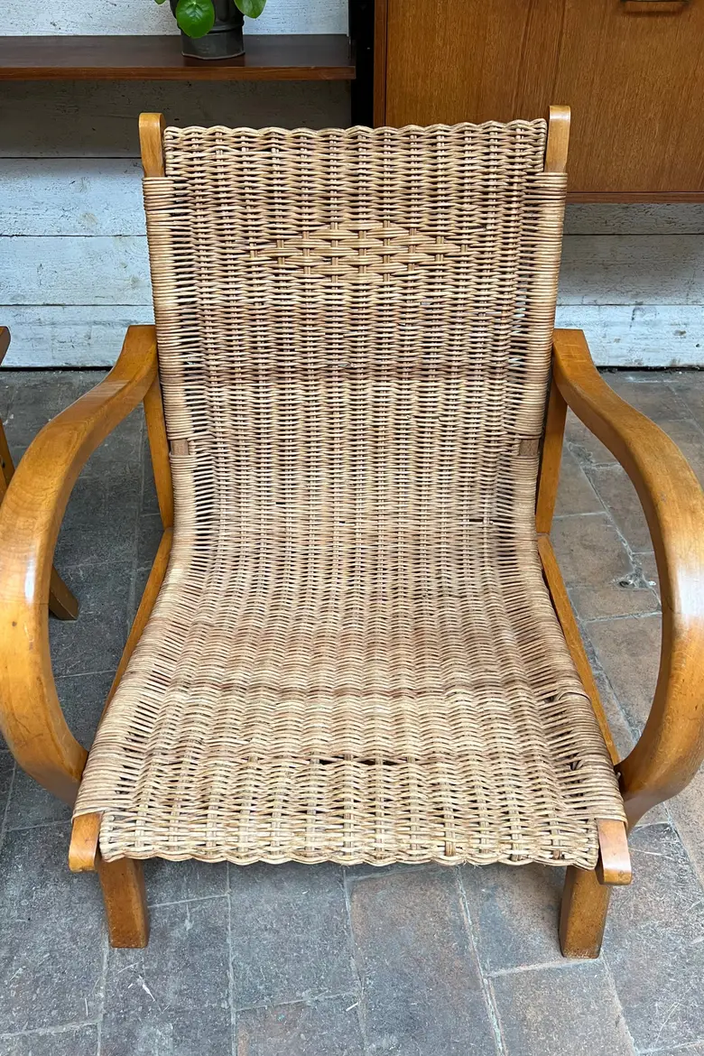 Paire de fauteuils vintage en osier Années 40