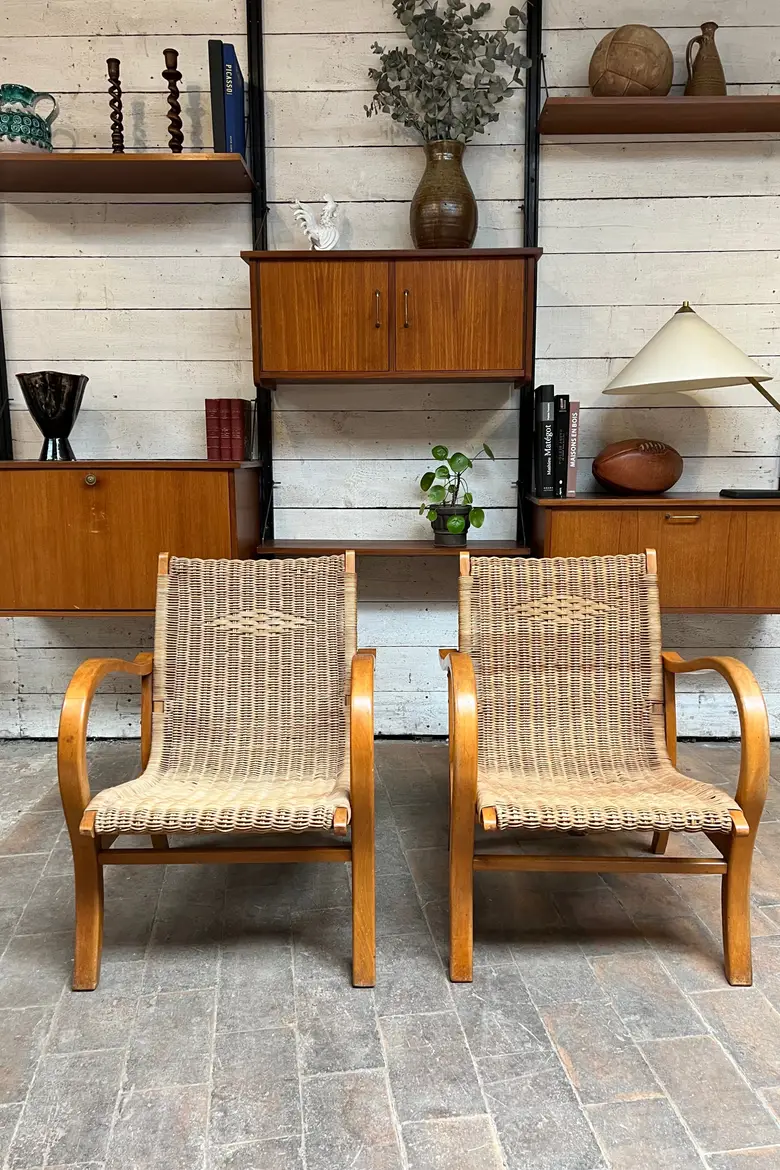 Paire de fauteuils vintage en osier Années 40