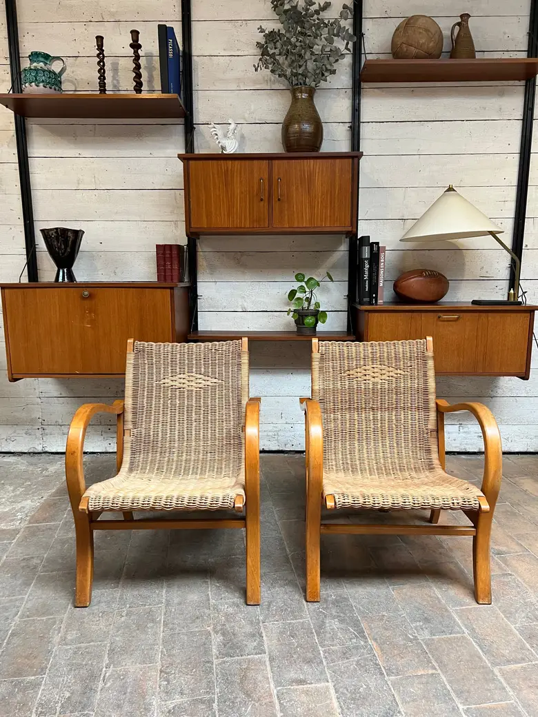 Paire de fauteuils vintage en osier Années 40