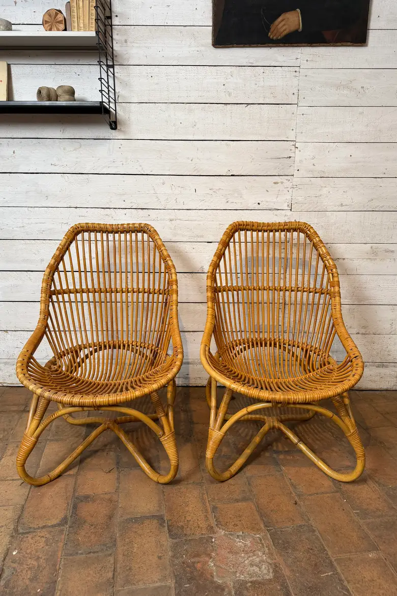 Paire de fauteuils vintage en rotin