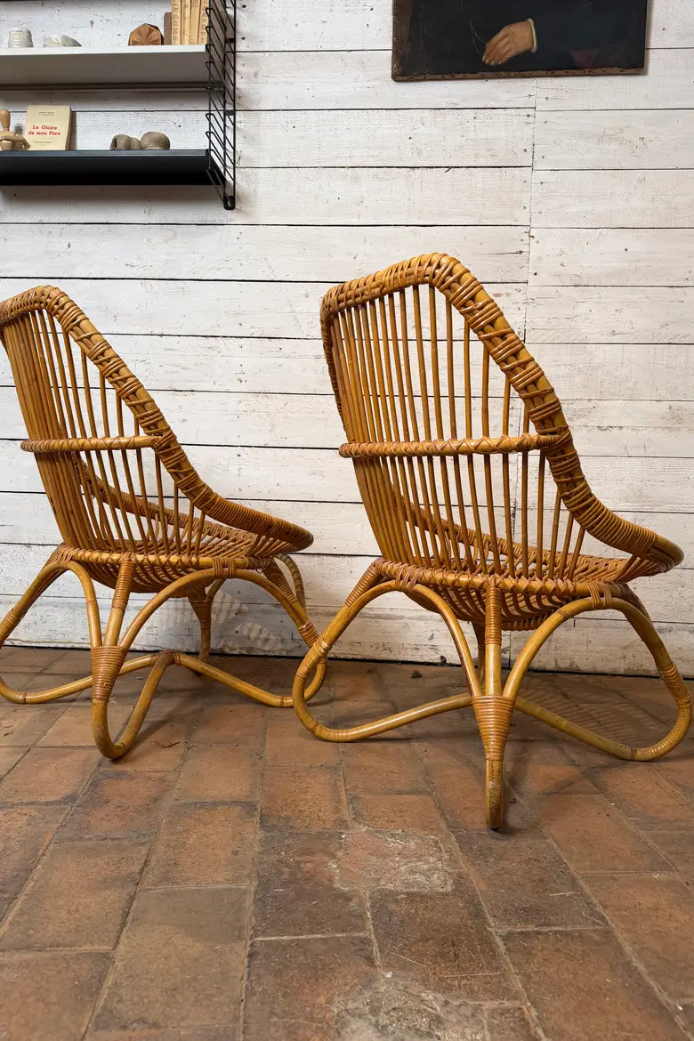 Paire de fauteuils vintage en rotin