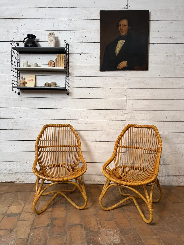 Paire de fauteuils vintage en rotin