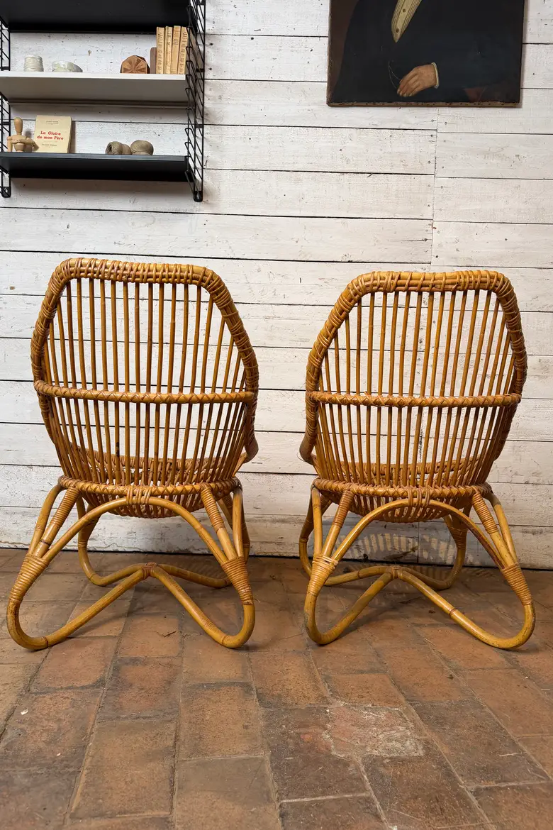 Paire de fauteuils vintage en rotin