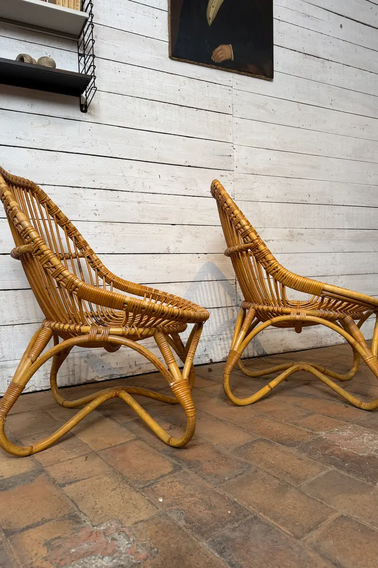 Paire de fauteuils vintage en rotin