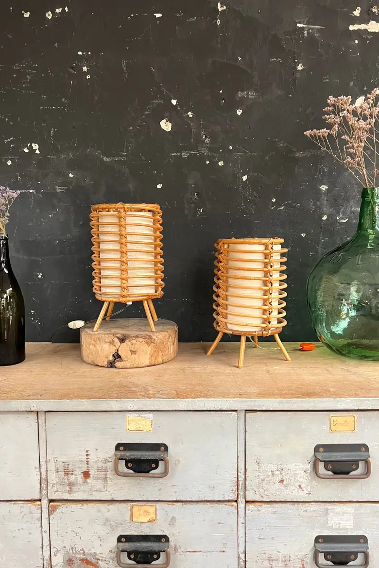 Paire de lampes en rotin Années 60