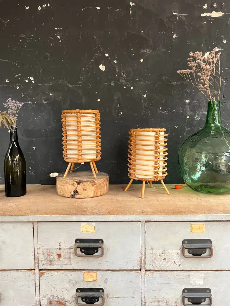 Paire de lampes en rotin Années 60