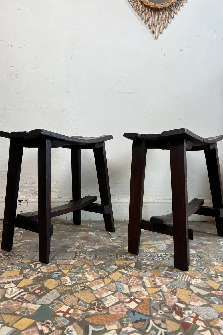 Paire de tabourets en chêne - années 50-60