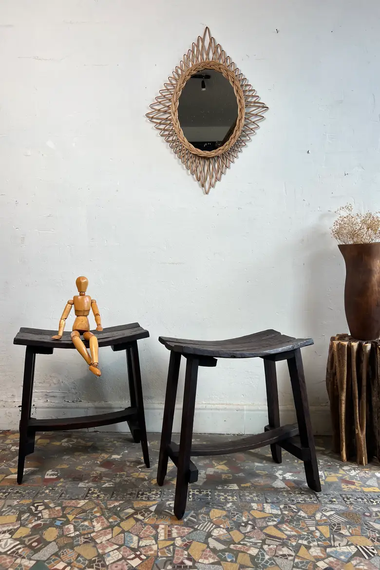 Paire de tabourets en chêne - années 50-60