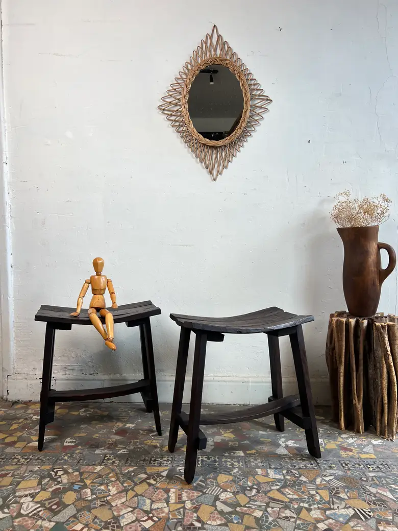 Paire de tabourets en chêne - années 50-60