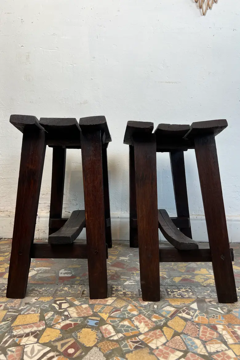 Paire de tabourets en chêne - années 50-60