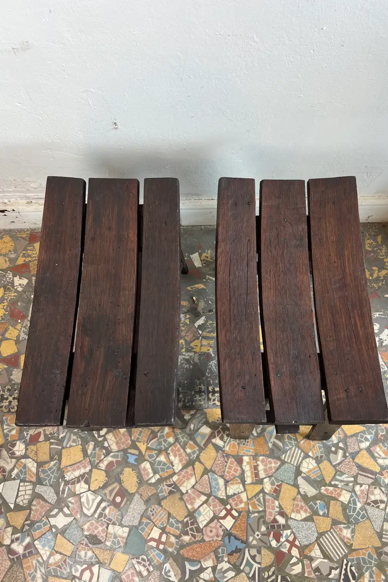 Paire de tabourets en chêne - années 50-60