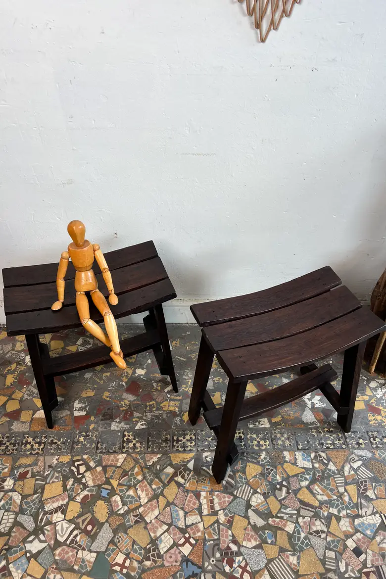 Paire de tabourets en chêne - années 50-60