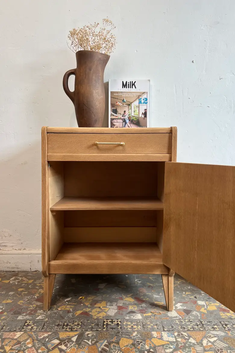 Petit chevet vintage en chêne – Années 50