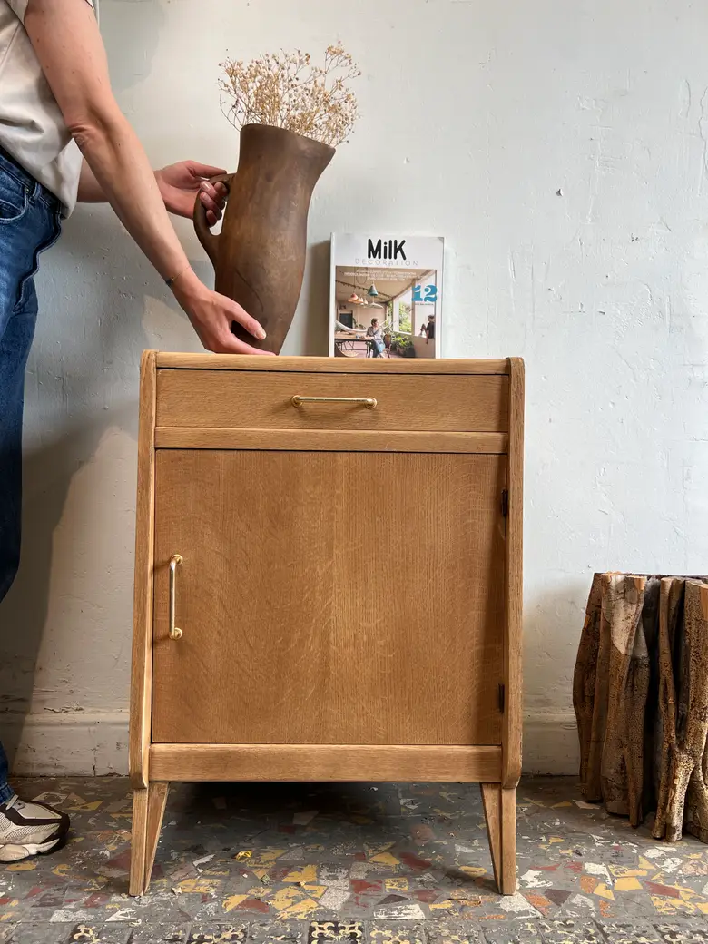 Petit chevet vintage en chêne – Années 50