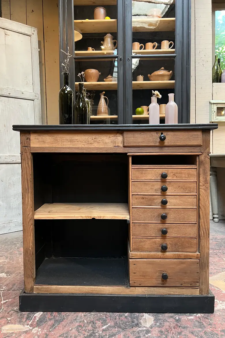Petit comptoir de caisse en chêne Début XXème