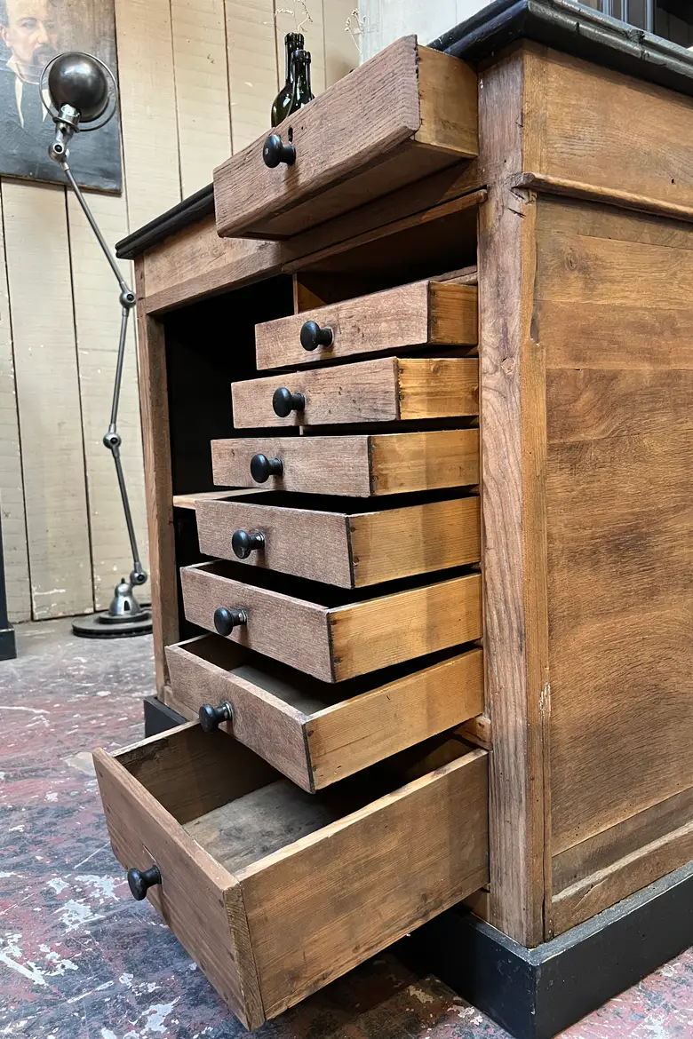 Petit comptoir de caisse en chêne Début XXème