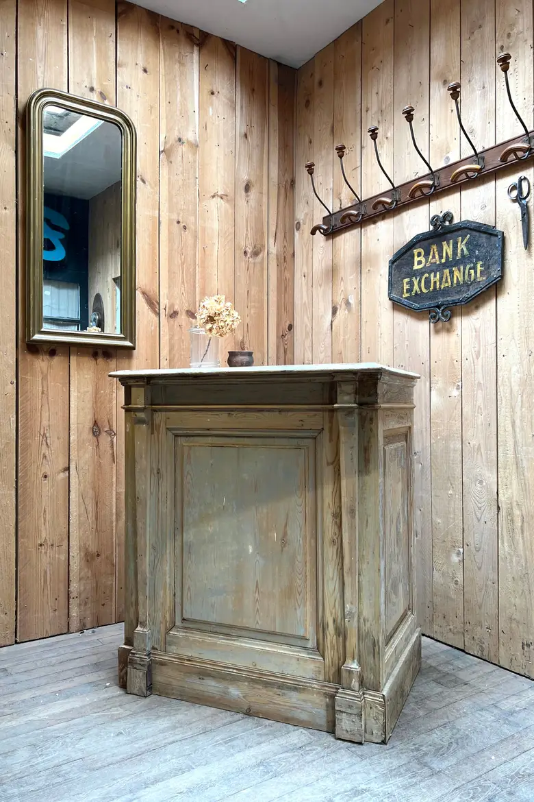 Petit comptoir de caisse en sapin Début XXème