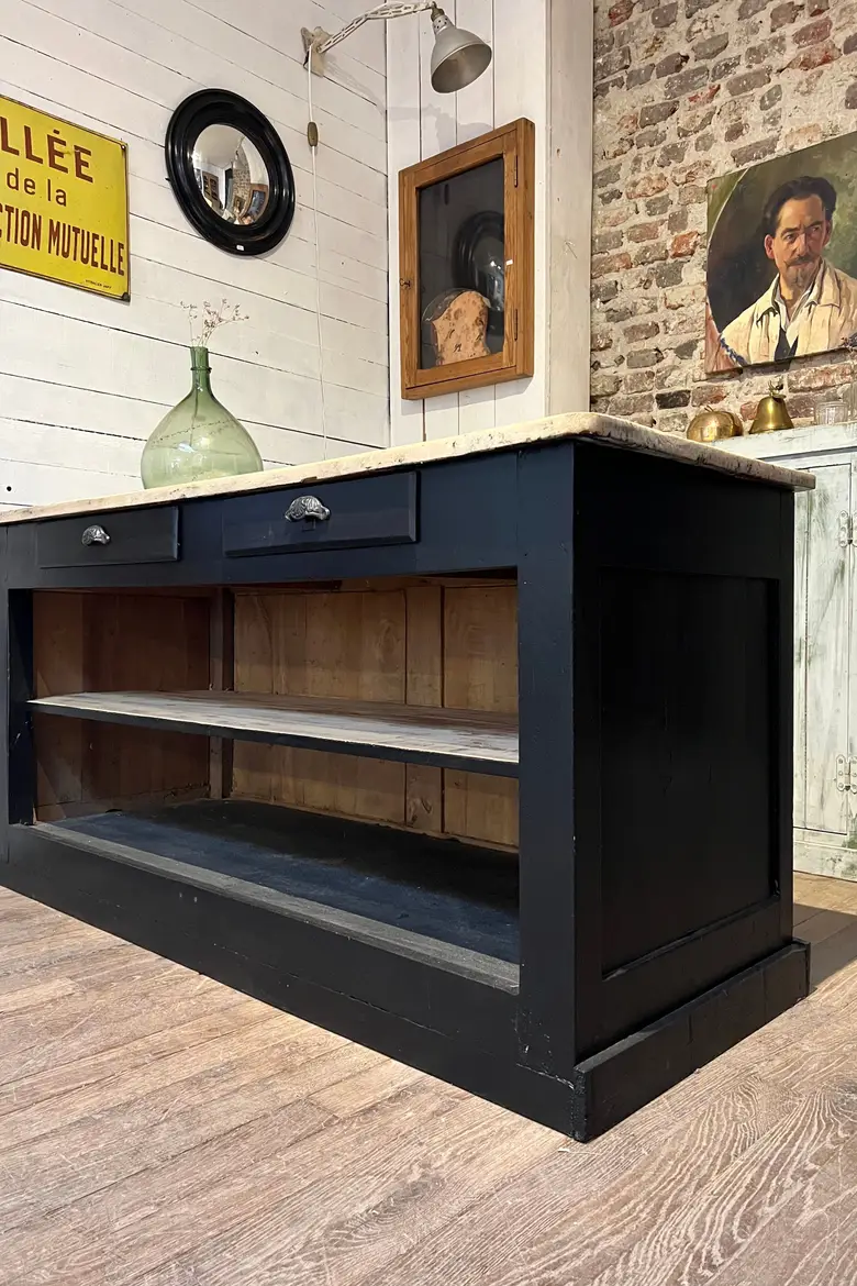 Petit comptoir de mercerie en bois 1920