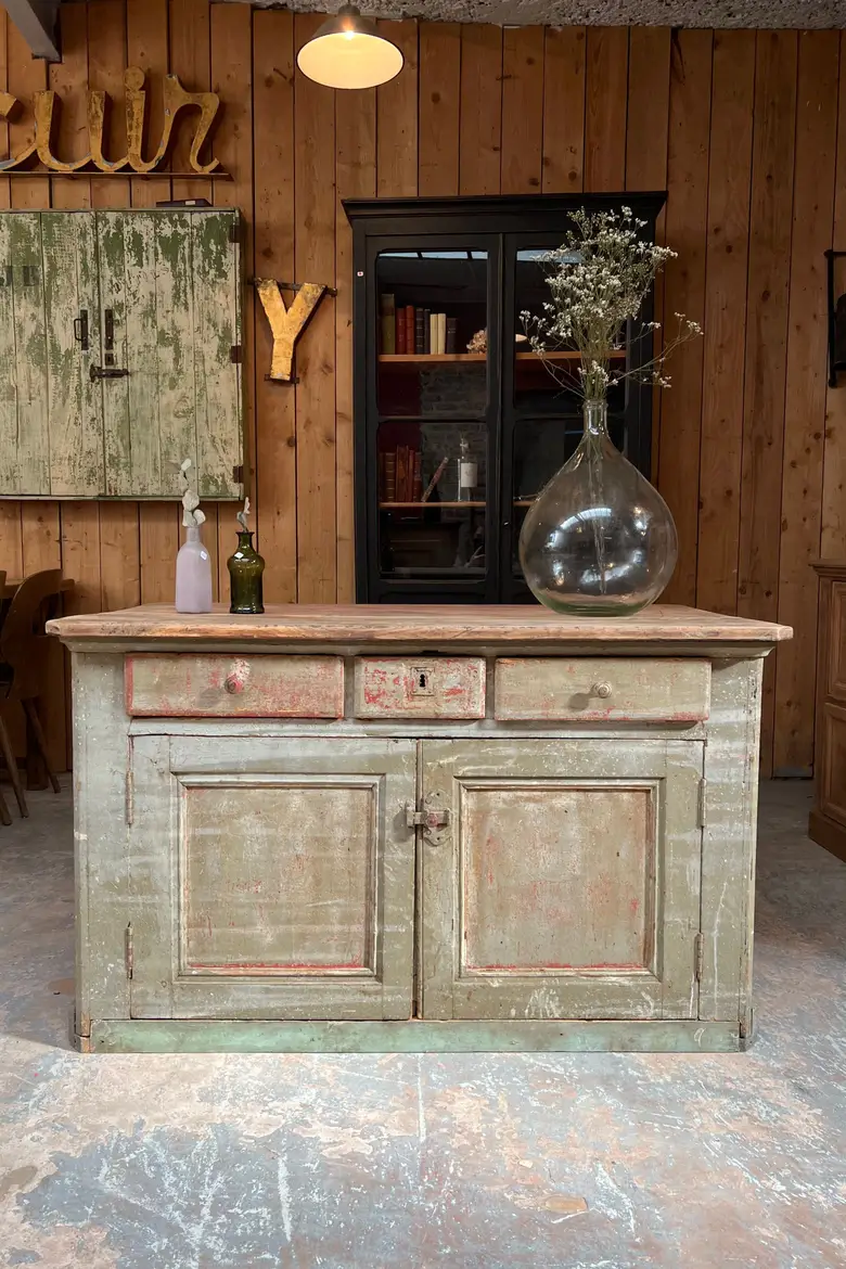 Petit comptoir patiné en bois XIXème