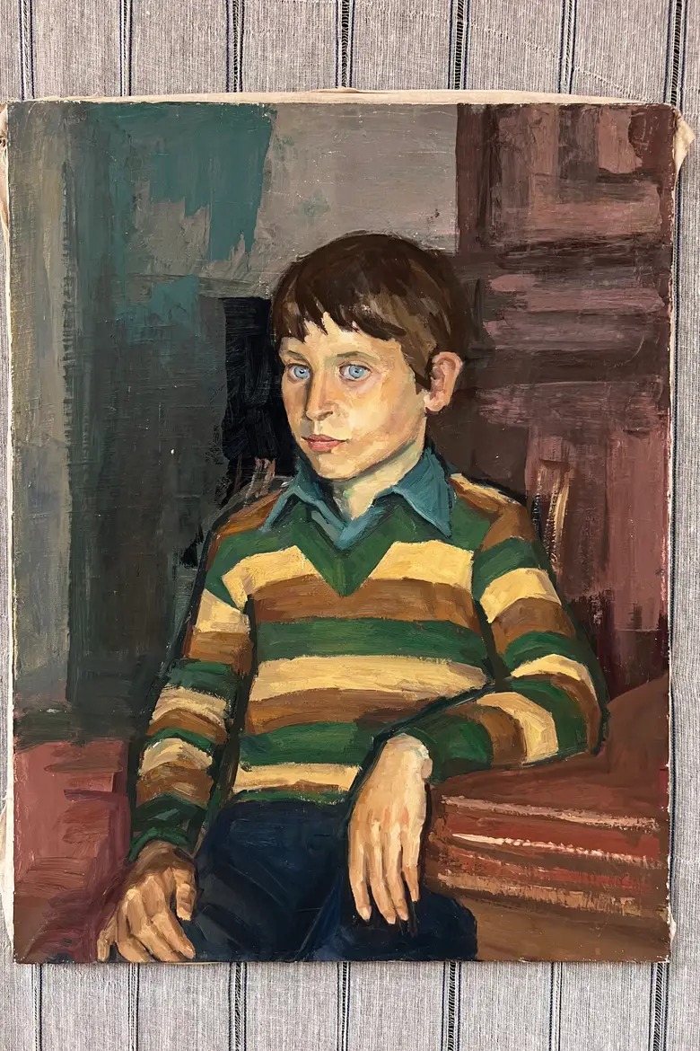 Portrait d’enfant des années 60 peint par Louis Peyré