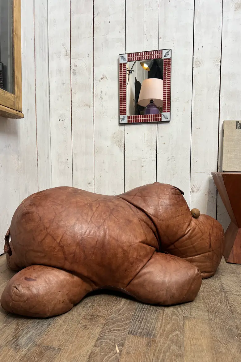 Pouf hippopotame en cuir – Années 50