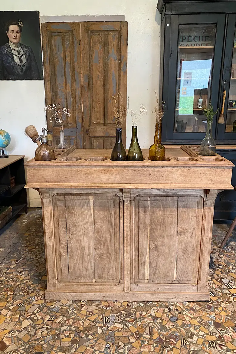 Rare comptoir de cordonnier en chêne Début XXème