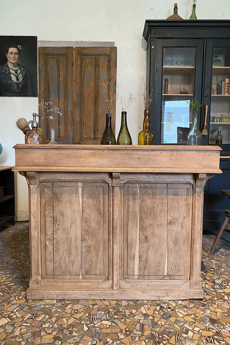 Rare comptoir de cordonnier en chêne Début XXème