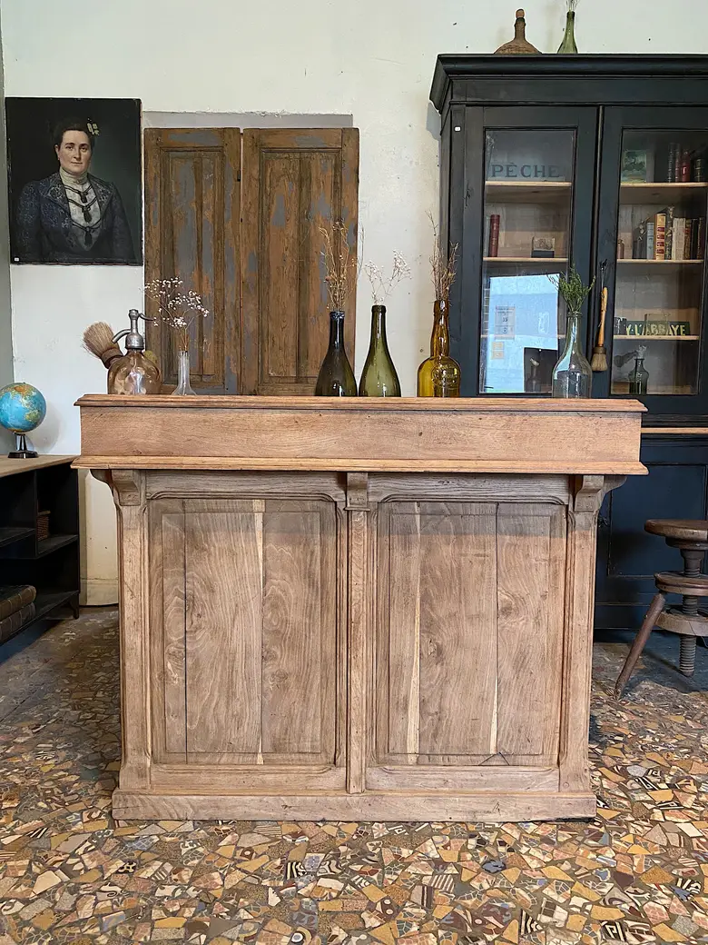 Rare comptoir de cordonnier en chêne Début XXème