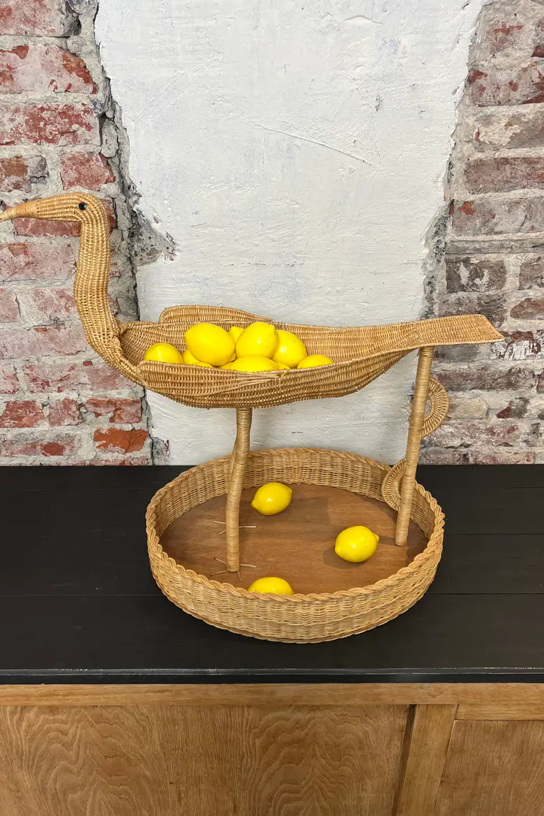 Rare corbeille à fruits en osier - Années 60