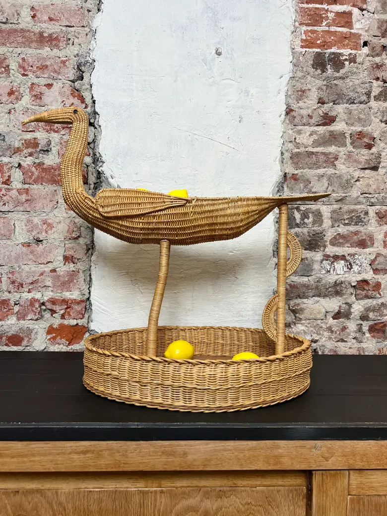 Rare corbeille à fruits en osier - Années 60