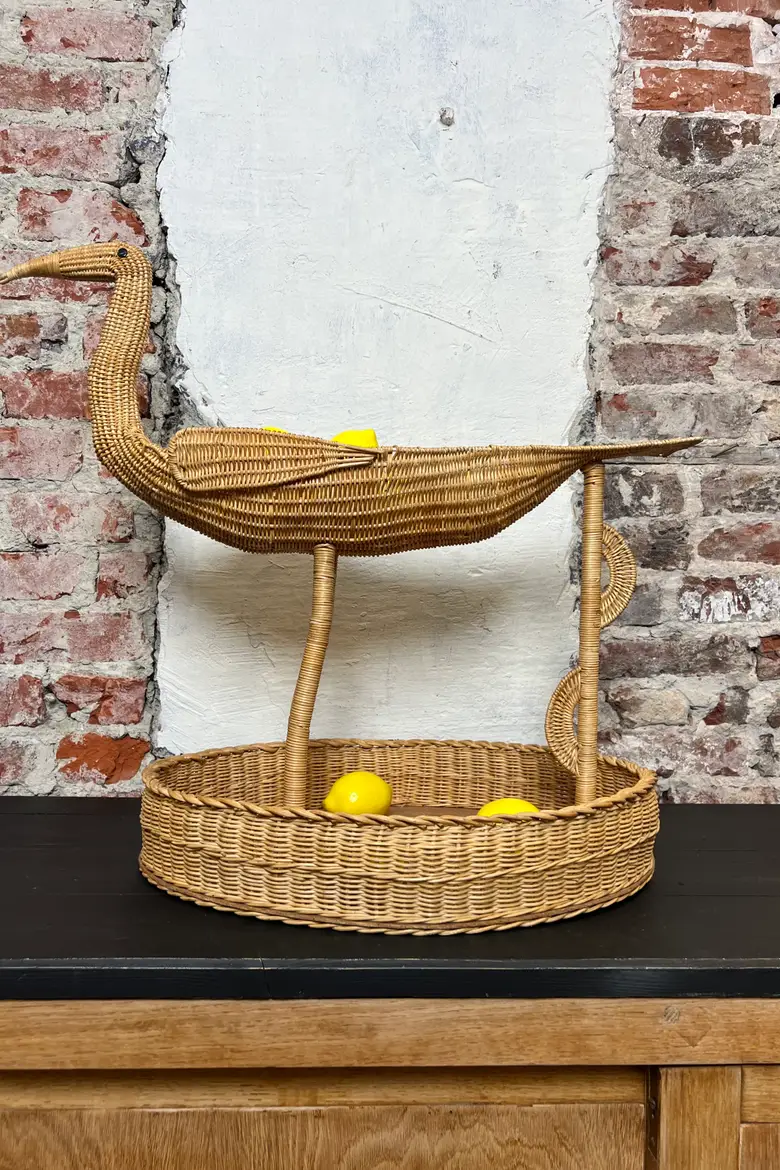 Rare corbeille à fruits en osier - Années 60
