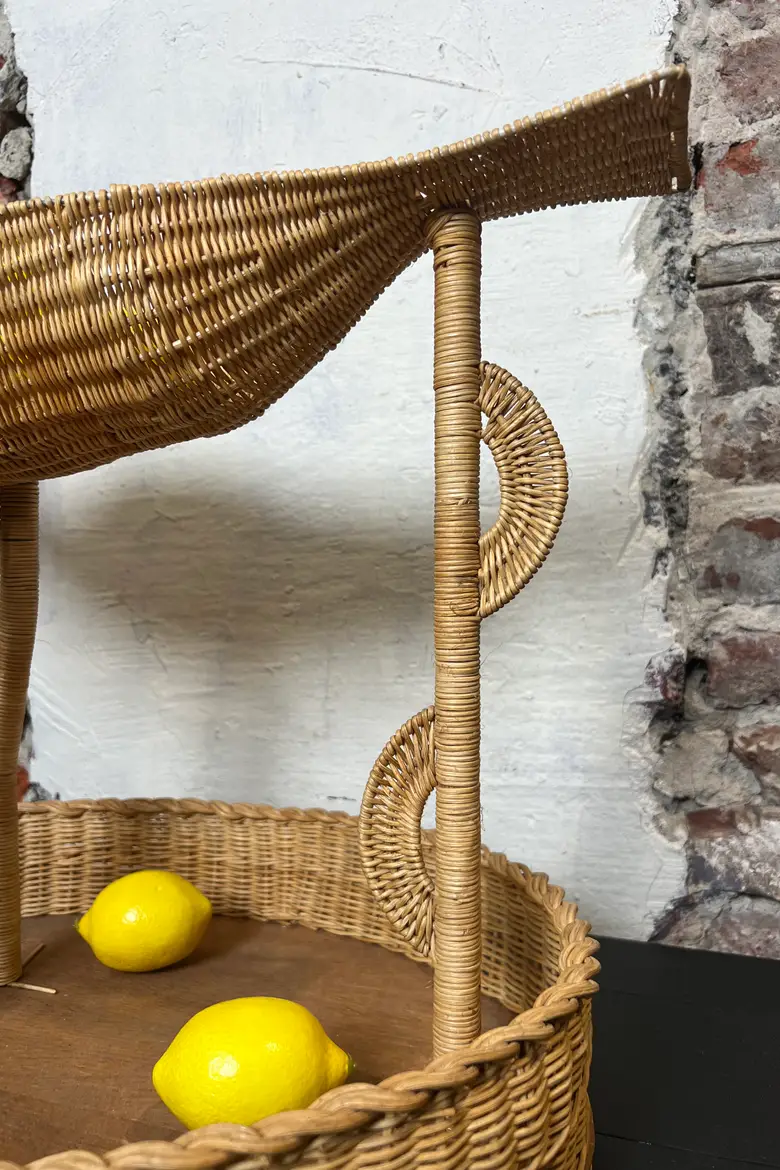 Rare corbeille à fruits en osier - Années 60