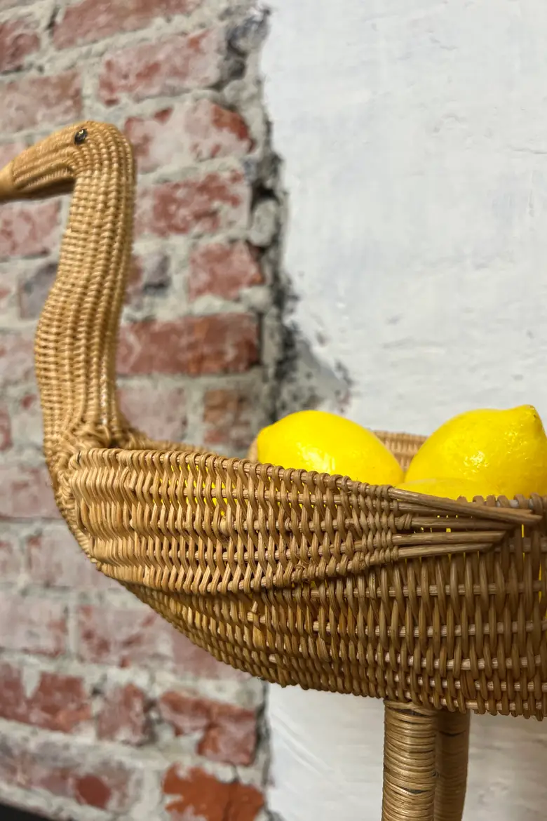Rare corbeille à fruits en osier - Années 60