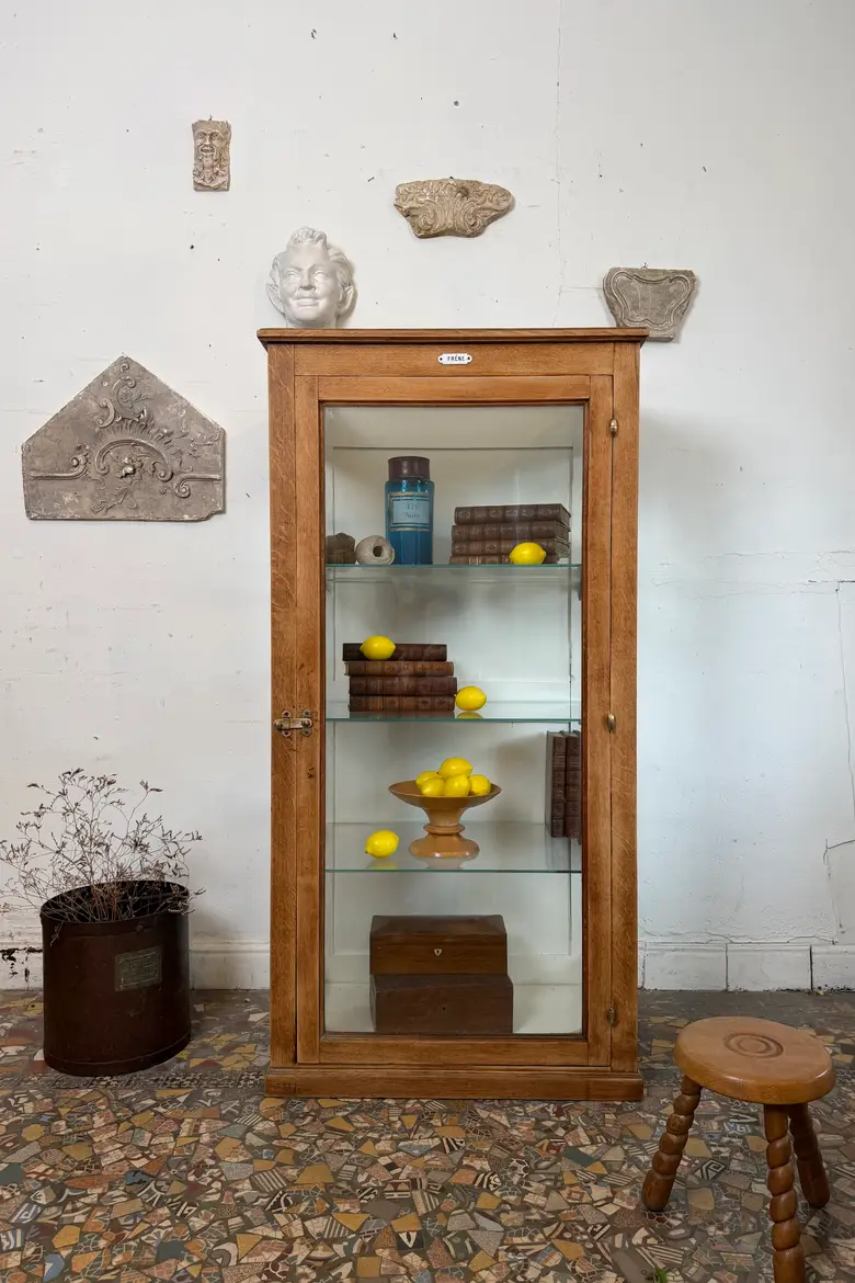 Rare vitrine de musée en chêne – vers 1900