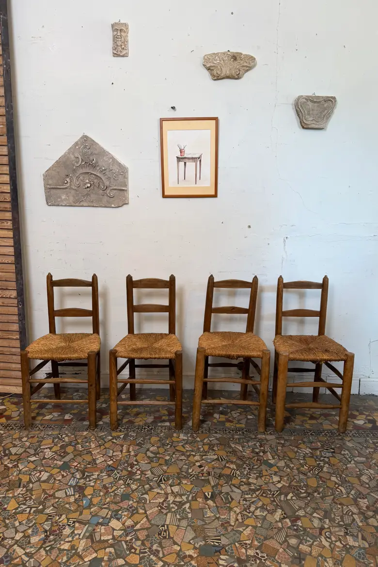 Série de 4 chaises paillées