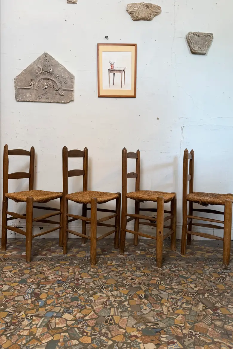 Série de 4 chaises paillées