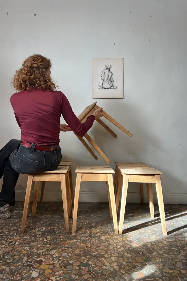 Série de tabourets en hêtre