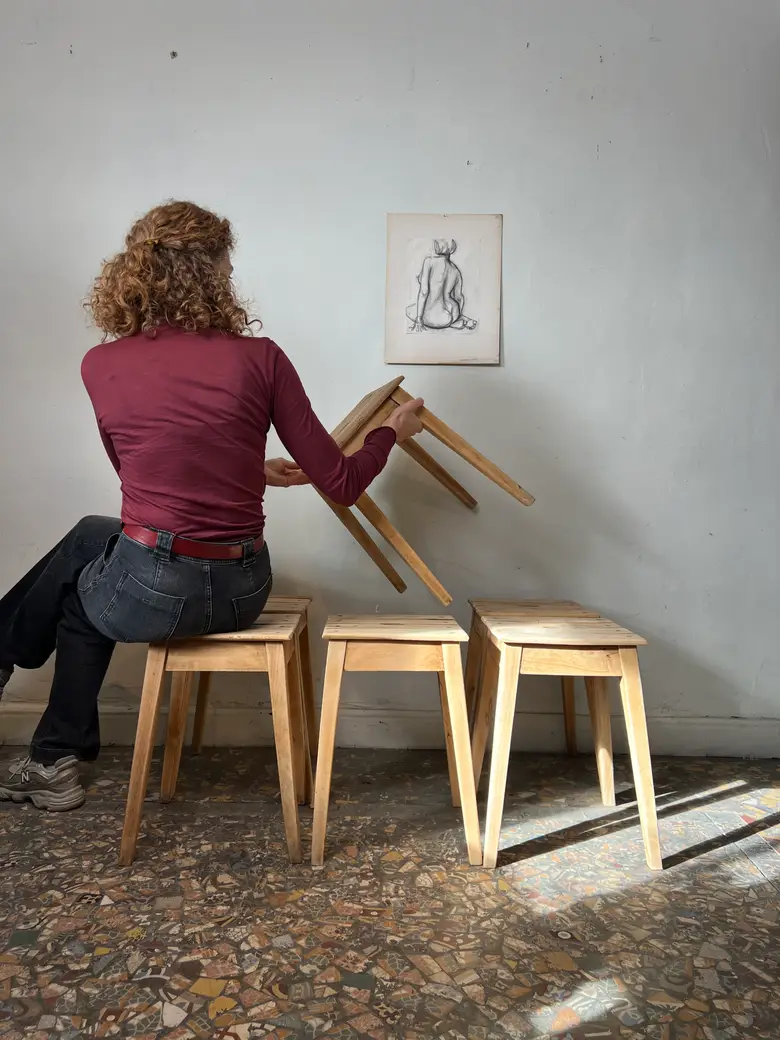 Série de tabourets en hêtre