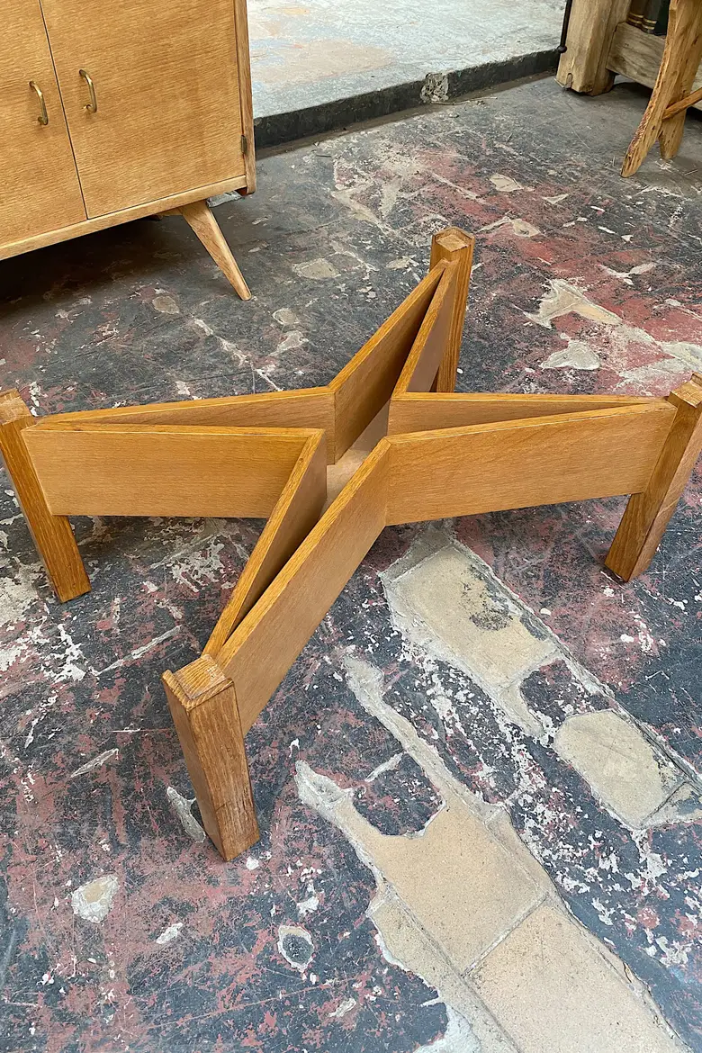 Table basse années 50 en verre et bois