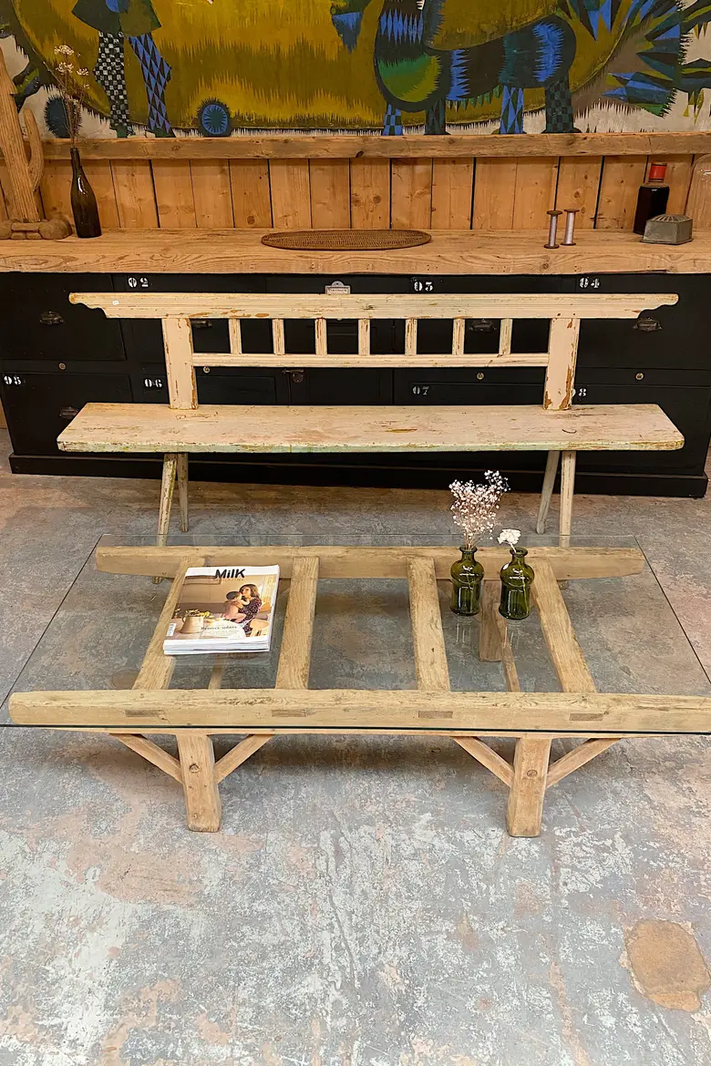 Table basse en bois et verre Début XXème