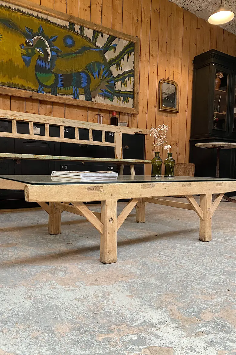 Table basse en bois et verre Début XXème