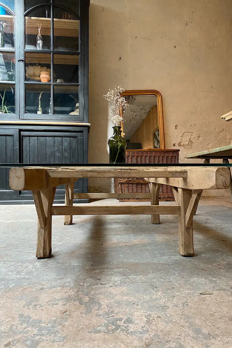 Table basse en bois et verre Début XXème