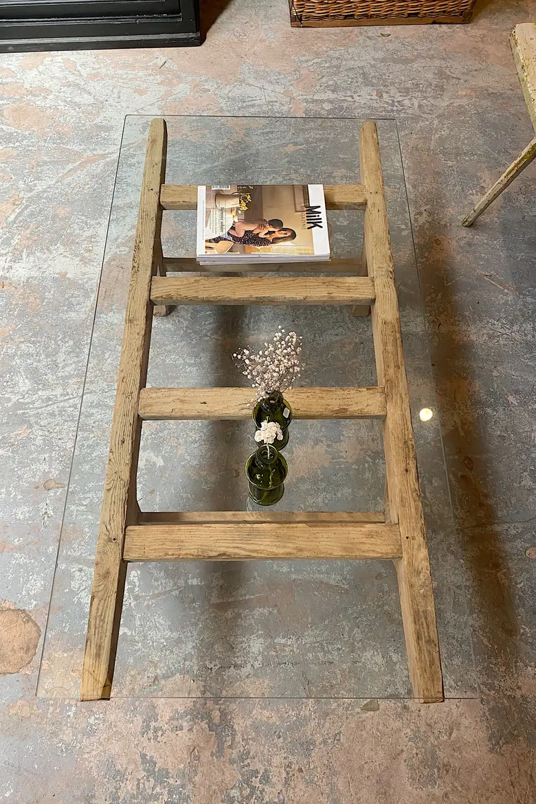 Table basse en bois et verre Début XXème