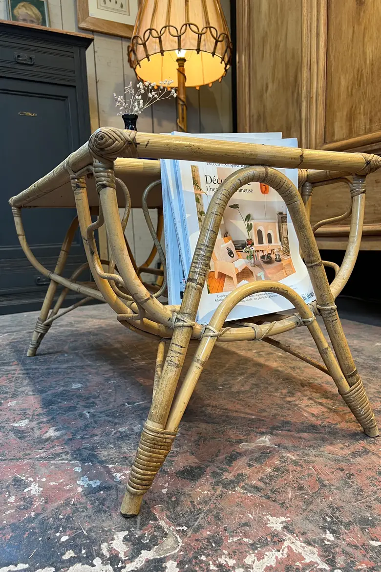 Table basse en rotin Années 60