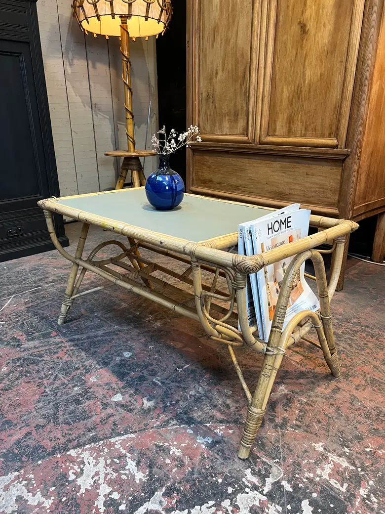 Table basse en rotin Années 60